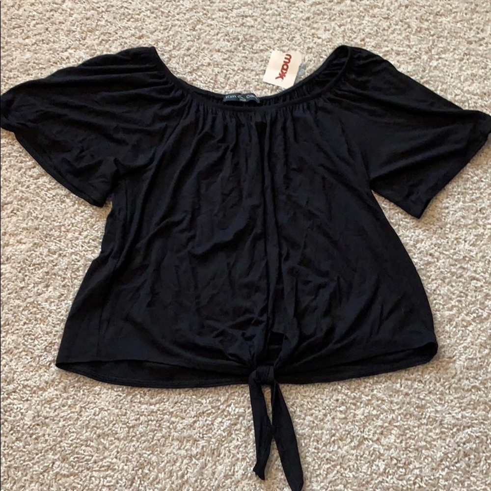 brand new black off the shoulder top with tie